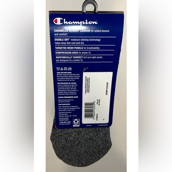 Champion No Show Socks 3 Pair Men's 6-12 Black Yellow Blue w Toe Logo NEW! $18 - Picture 4 of 11